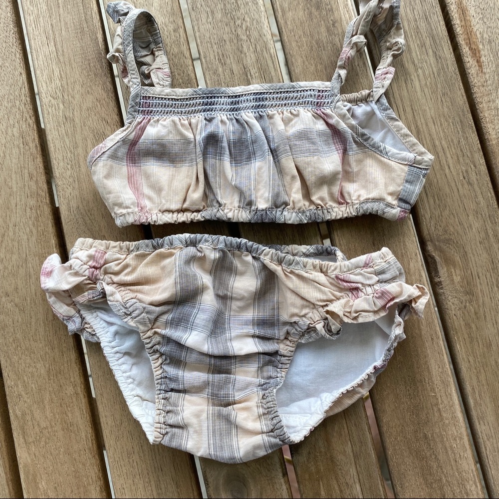 Burberry Kids Plaid Swim Set - Beige and Gray